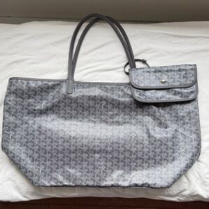 Goyard-Style Gray Saint Louis (GM) Tote Bag with Detachable Pouch